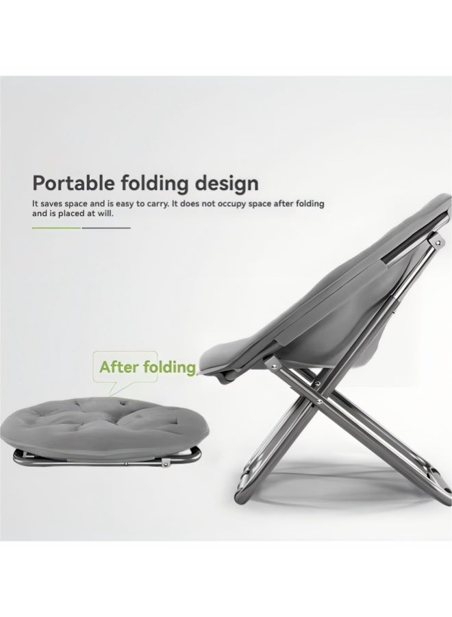 كرسي استرخاء قابل للطي بتصميم مريح، أريكة استرخاء عصرية منجدة، كرسي استرخاء محمول بتصميم مقعد عريض، كرسي مناسب للشرفة وغرفة النوم، كرسي استرخاء للتأمل والقراءة ومشاهدة التلفاز والألعاب، رمادي - Image 4