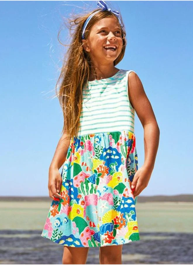 يونيكي Blue A-Line Crew Neck Printed Dress
