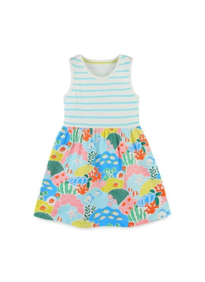 YUNIQEE Blue A-Line Crew Neck Printed Dress