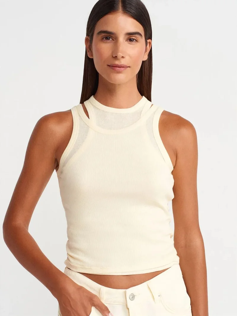 ديلفين Dilvin Cotton Ribbed Crop Cami