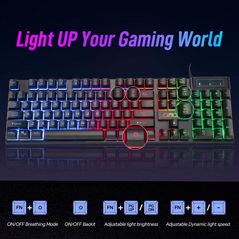 CHONCHOW Wired Gaming Keyboard, 104 Keys Full Size, with Anti-Ghosting and Multimedia Keys, LED Backlit Light Up Keyboard for PC Mac Laptop Desktop, Gaming or Office - Image 2