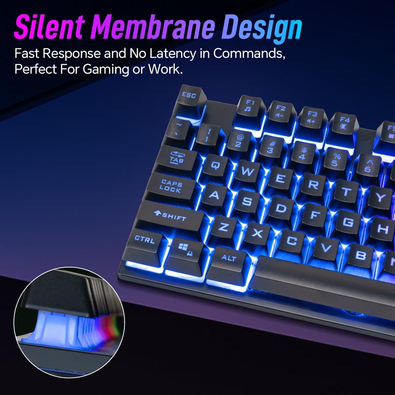 CHONCHOW Wired Gaming Keyboard, 104 Keys Full Size, with Anti-Ghosting and Multimedia Keys, LED Backlit Light Up Keyboard for PC Mac Laptop Desktop, Gaming or Office - Image 5