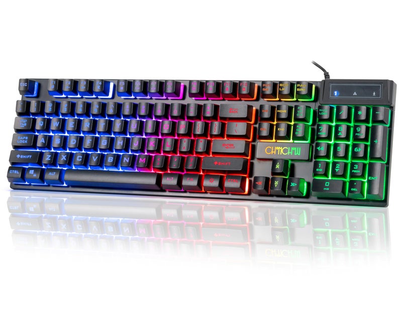 CHONCHOW Wired Gaming Keyboard, 104 Keys Full Size, with Anti-Ghosting and Multimedia Keys, LED Backlit Light Up Keyboard for PC Mac Laptop Desktop, Gaming or Office - Image 1