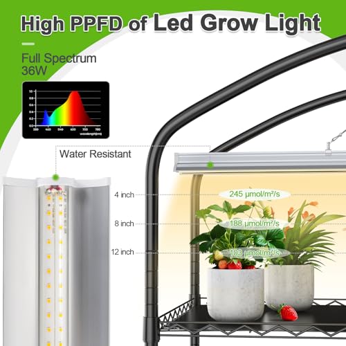 Abimars 5-Tier Greenhouse with Grow Light, Shelf Height Adjustable Metal Plant Shelf with PVC Cover and Wheels, Includes 5-Pack 2900K Full Spectrum Plant Lights, 13x29x73inch - Image 4