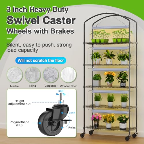 Abimars 5-Tier Greenhouse with Grow Light, Shelf Height Adjustable Metal Plant Shelf with PVC Cover and Wheels, Includes 5-Pack 2900K Full Spectrum Plant Lights, 13x29x73inch - Image 5