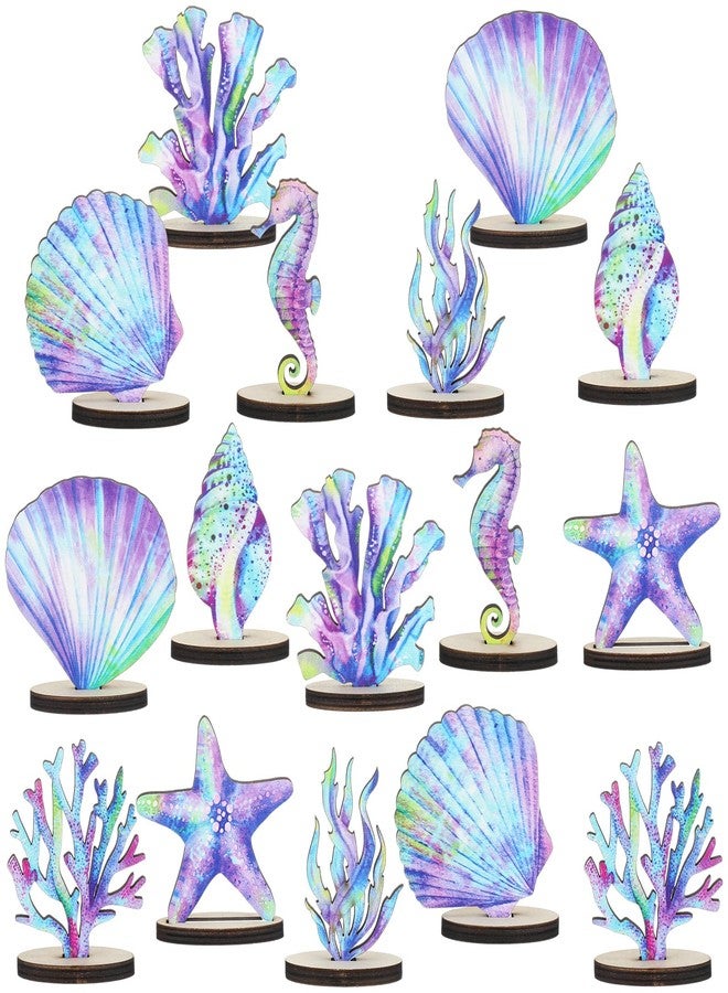 Beeveer 16 Pieces Mermaid Party Supplies Mermaid Birthday Wood Table Centerpiece DIY Under the Sea Party Decorations Ocean Theme Table Decor for Ocean Theme Anniversaries Favors - Image 1