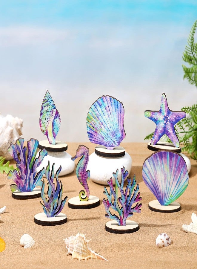 Beeveer 16 Pieces Mermaid Party Supplies Mermaid Birthday Wood Table Centerpiece DIY Under the Sea Party Decorations Ocean Theme Table Decor for Ocean Theme Anniversaries Favors - Image 5