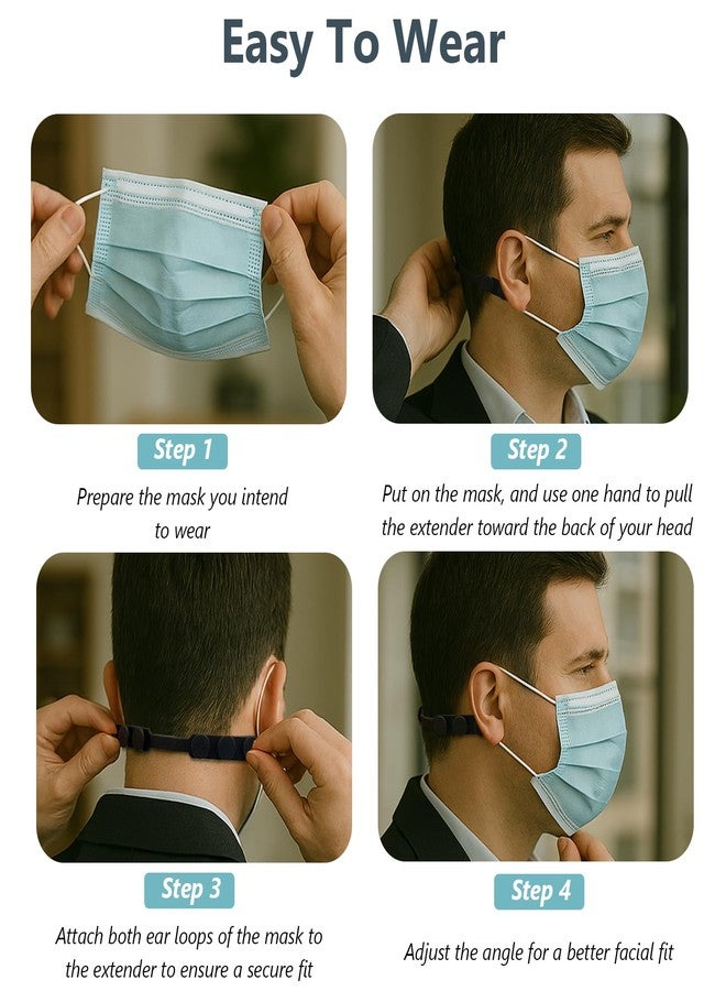 Zoolinn 6-Pack Black Adjustable Silicone Mask Strap Extenders - Anti-Tightening Ear Savers with Hook Buckle for Comfort and Pain Relief - Image 3