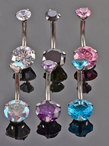 YHMM 14G Surgical Steel Belly Button Rings, Internally Threaded 12mm Long Round CZ Navel Barbell Stud for Women Men (6 Pcs 6 Colors) - Image 4
