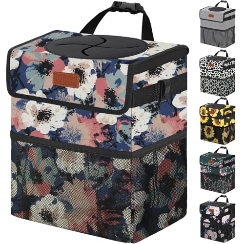 Vankor Car Trash Can for Car Cute, Trash Bag Bin Hanging Waterproof Automotive Garbage Cans Leak Proof Vehicle Trash Can Painting Floral - Image 1