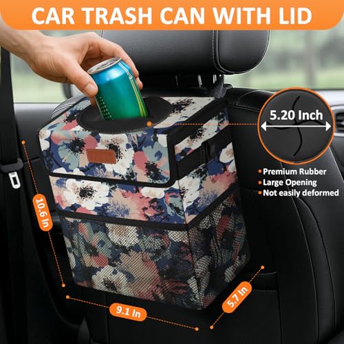 Vankor Car Trash Can for Car Cute, Trash Bag Bin Hanging Waterproof Automotive Garbage Cans Leak Proof Vehicle Trash Can Painting Floral - Image 2
