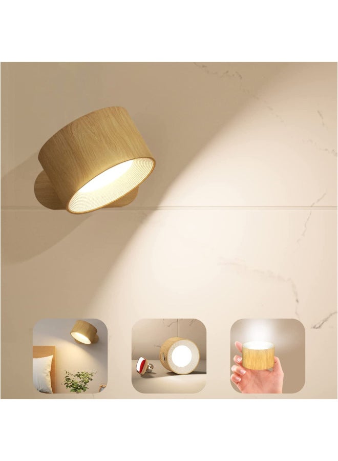 ✅360 Degree Rotating Wall Lamp LED Bedside Reading Book Lamp Charging Portable Touch Adjustable Night Light Magnetic Suction Cabinet-Color:(´ε`ヾ)wood Grain Color(´ε`ヾ)-Size:(´ε`ヾ)three-color Touch Model (single Pack)(´ε`ヾ)