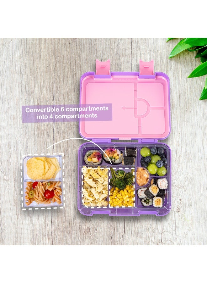 Eazy Kids Eazy Kids 6 & 4 Convertible Bento Lunch Box w/ Water Bottle, Steel Spoon & Fork Set and Alphabets Sticker - Butterfly Purple - Image 5