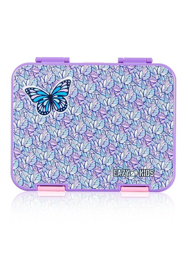 Eazy Kids Eazy Kids 6 & 4 Convertible Bento Lunch Box w/ Water Bottle, Steel Spoon & Fork Set and Alphabets Sticker - Butterfly Purple - Image 4