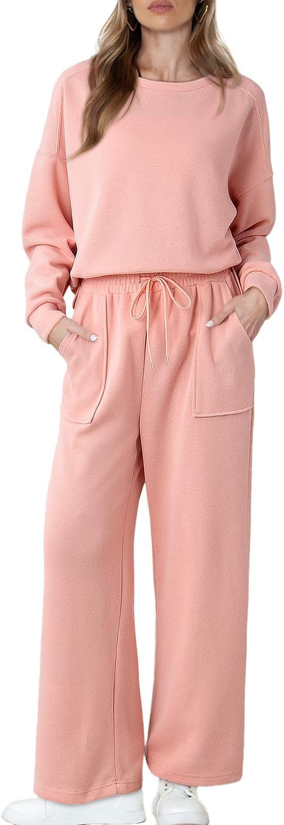 2024 Cross-border European and American Foreign Trade Womens Two-piece Long-sleeved Jacket Casual Elite Waist Wide-leg Pocket Trousers suit Rose red - Image 4