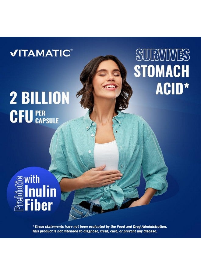 Vitamatic فيتامينات لاكتوباسيلس ساليفاريوس 2 مليار لكل كبسولة DR - 60 عدداً - دعم هضمي - مصنوع من ألياف الإينولين البريبايوتيك (1 زجاجة) - Image 4