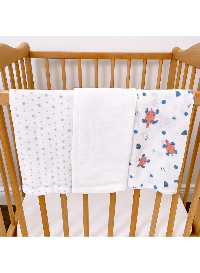 Kinder Valley Muslin Blanket Set - Pack Of 3 - Sea Turtle and Plain and Star - Image 2