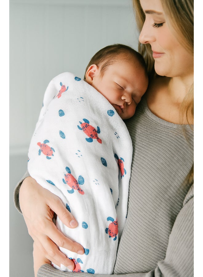 Kinder Valley Muslin Blanket Set - Pack Of 3 - Sea Turtle and Plain and Star - Image 3