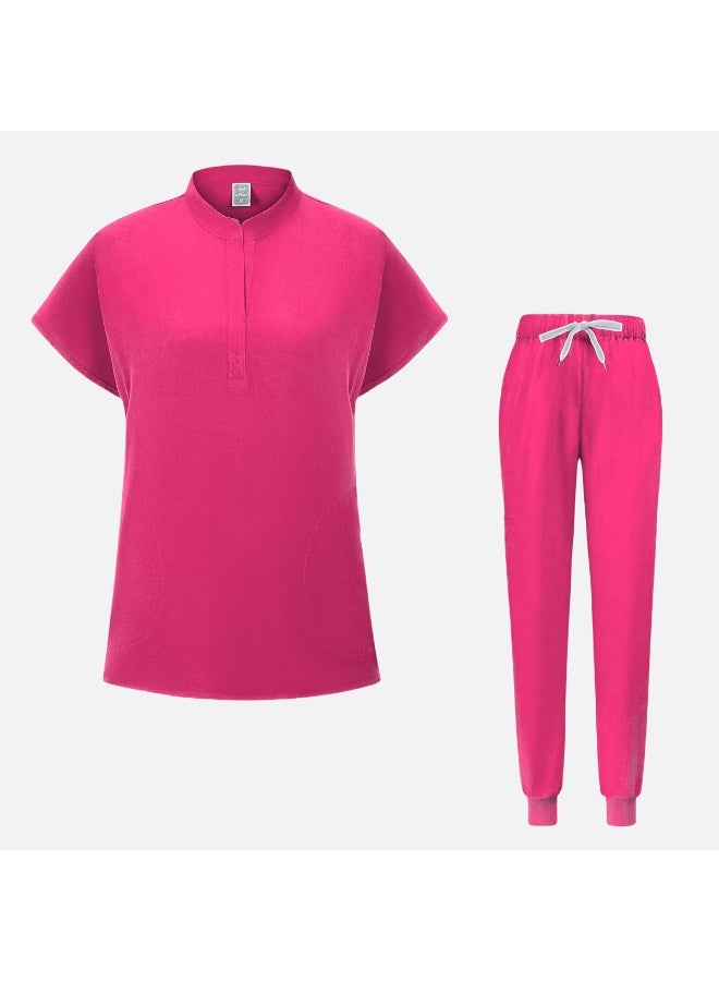 Loquat Womens Medical Scrubs Set Medical Uniform Set Rose Red - Image 1