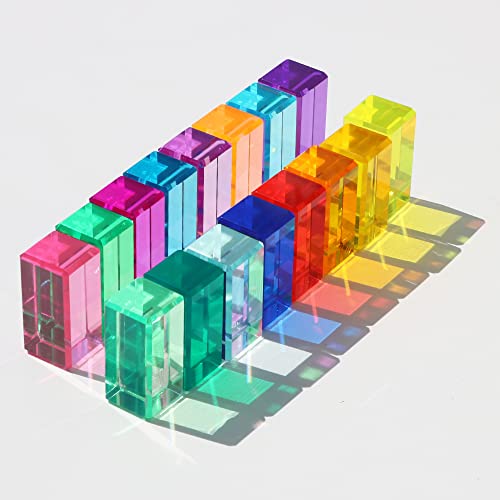 KOAICS Rainbow Crystal Acrylic Strip Blocks Rectangle Stacking Gem Blocks for Kids 16 Colors Gem Cubes Stacking Educational Sensory Light Learning Toys16PCS Strip Blocks - Image 1