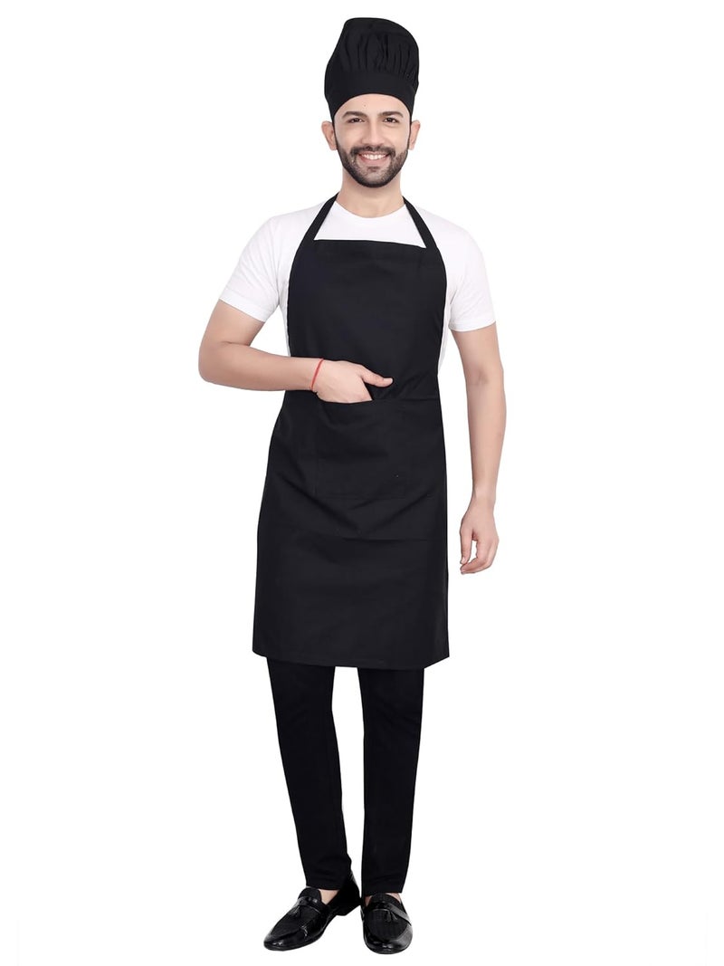 abc garments abc garments PolyCotton Solid Plain Free Size Chefs Cooking Kitchen Apron with Chefs Cap 24x34 inch 61x86cm - Image 1