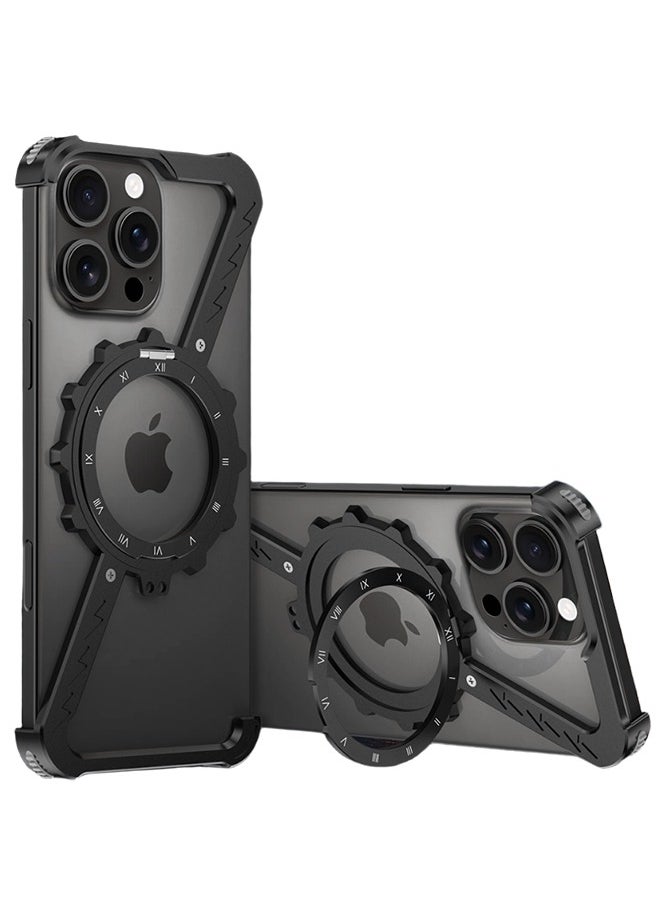 Farahom - Magnetic for iPhone 16 Pro Max Case Frameless with 360° Rotation Kickstand, Compatible with MagSafe, Z Shape Bumper Case Minimalist Protective Shockproof Shell, Black - Image 1