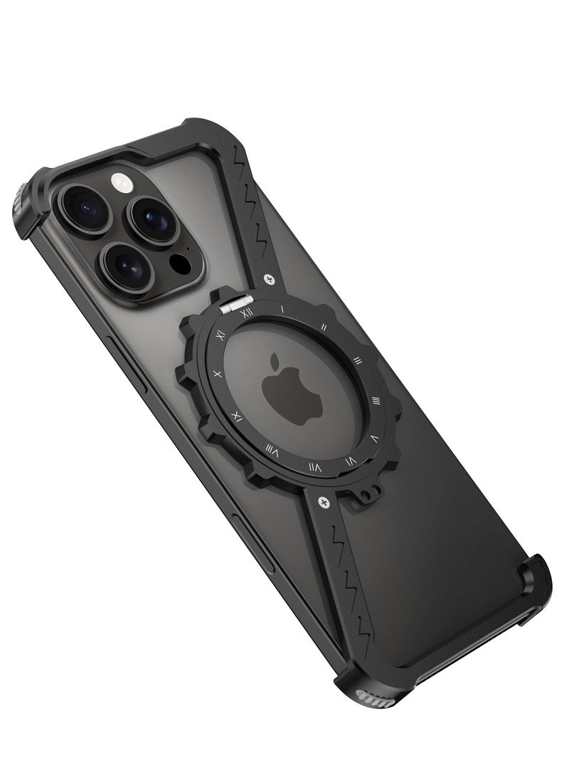 Farahom - Magnetic for iPhone 16 Pro Max Case Frameless with 360° Rotation Kickstand, Compatible with MagSafe, Z Shape Bumper Case Minimalist Protective Shockproof Shell, Black - Image 1