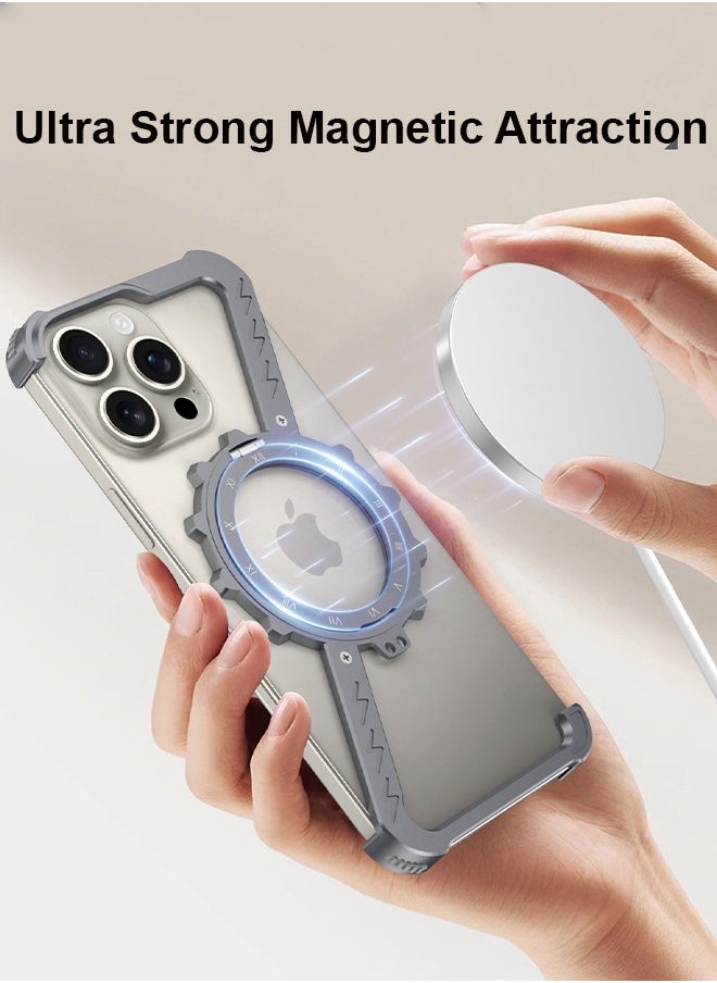 Farahom - Magnetic for iPhone 16 Pro Max Case Frameless with 360° Rotation Kickstand, Compatible with MagSafe, Z Shape Bumper Case Minimalist Protective Shockproof Shell, Black - Image 1