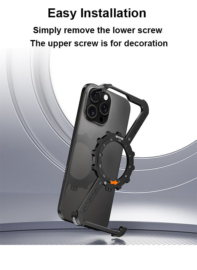 Farahom - Magnetic for iPhone 16 Pro Max Case Frameless with 360° Rotation Kickstand, Compatible with MagSafe, Z Shape Bumper Case Minimalist Protective Shockproof Shell, Black - Image 1