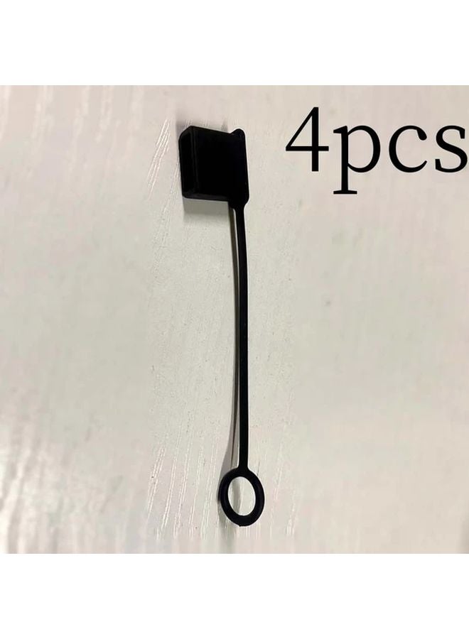 4pcs Black Type C Silicone Port Covers with Lanyard Portable Protective Caps - Image 1