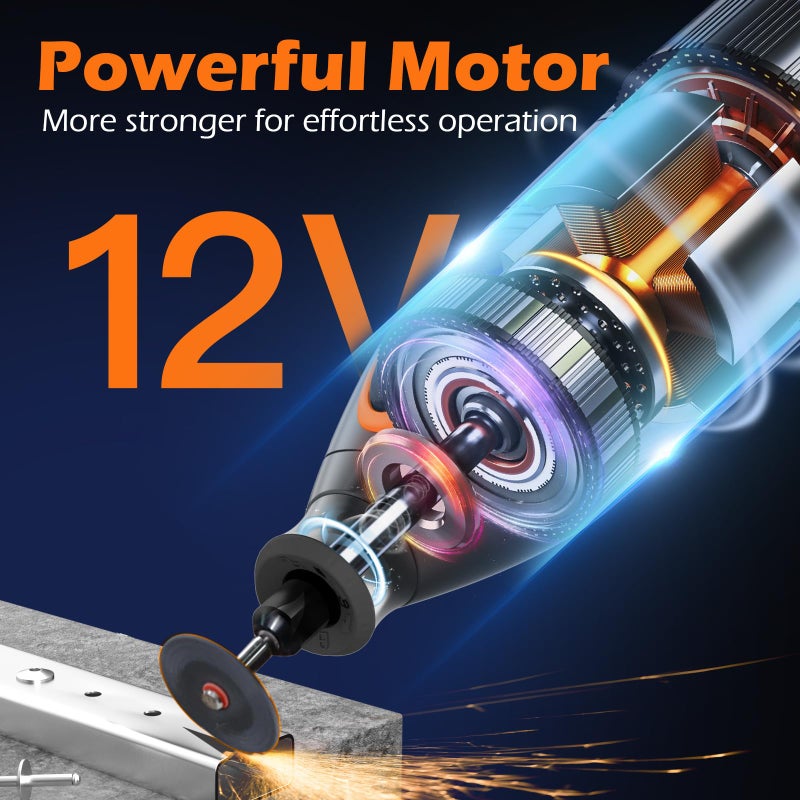 HARDELL 12V Cordless Rotary Tool Kit, 5-Speed (8000-35000 RPM), 2AH Battery Power Rotary Tools 80pc Accessories for Sanding, Polishing, Carving, Cutting, Drilling, DIY Crafting (Black&Orange) - Image 3