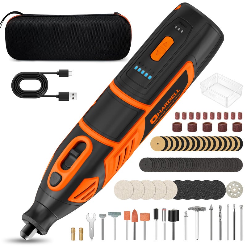 HARDELL 12V Cordless Rotary Tool Kit, 5-Speed (8000-35000 RPM), 2AH Battery Power Rotary Tools 80pc Accessories for Sanding, Polishing, Carving, Cutting, Drilling, DIY Crafting (Black&Orange) - Image 1