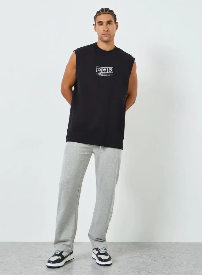 ستايلي تيشيرت رجالي أسود بلا أكمام بطبعة جرافيك