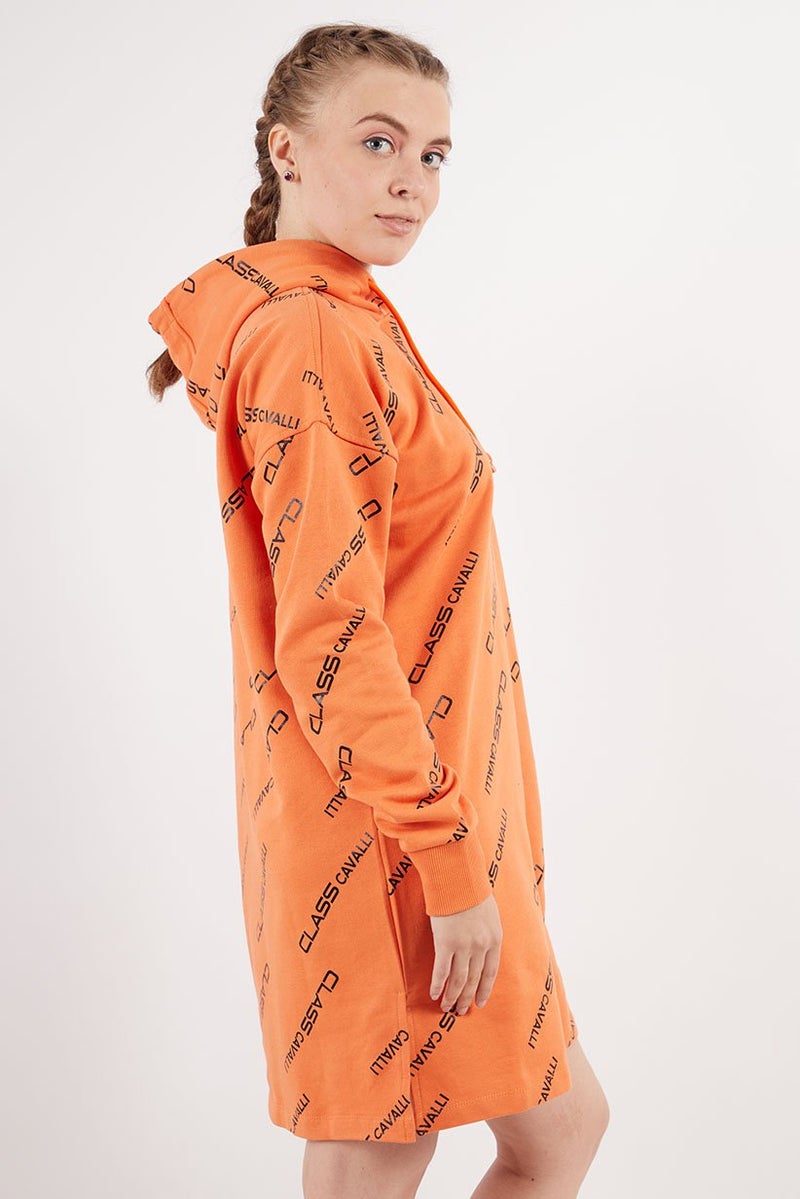 Cavalli Class Women Allover Print Long Sleeve Sweater Dress, Orange - Image 2