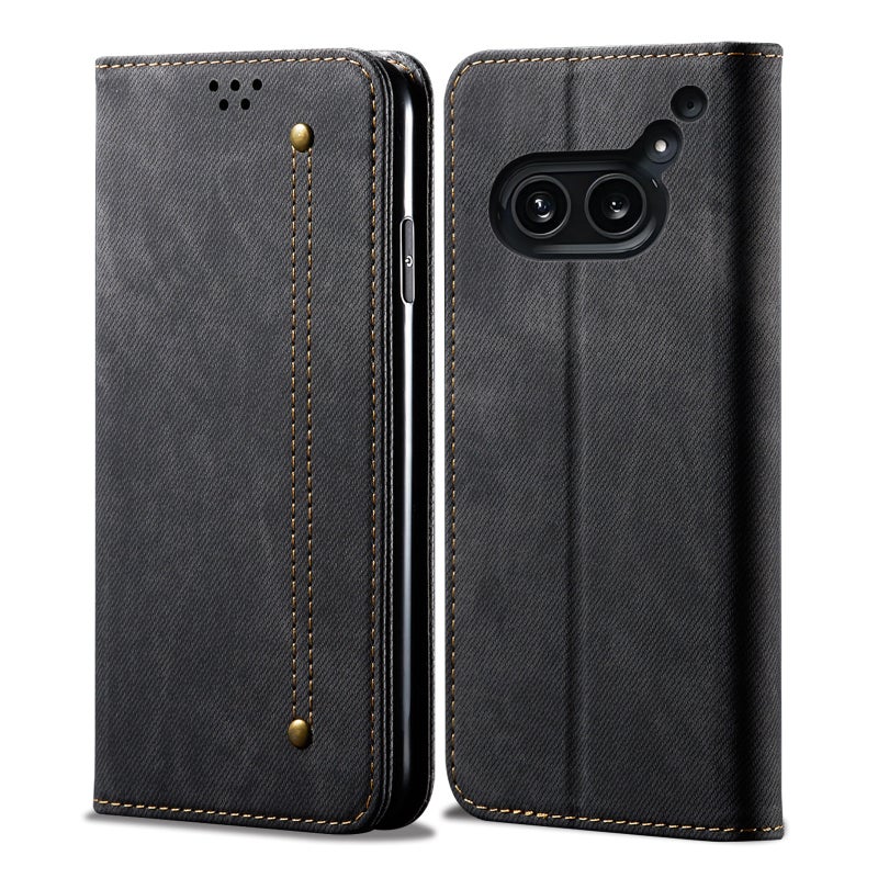 HuHa Case Cover For Nothing Phone 2A Denim Texture Casual Style Flip Leather Case(Black) - Image 1