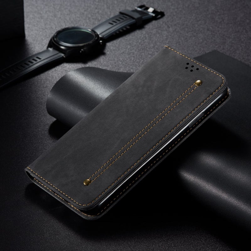 HuHa Case Cover For Nothing Phone 2A Denim Texture Casual Style Flip Leather Case(Black) - Image 2