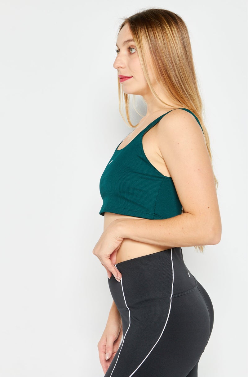 Reebok سوتيان رياضي نسائي بدون حشو بأكمام بدون أكمام مع تصميم مضلع، أخضر - Image 2