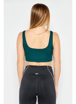 Reebok Women Ribbed Non Padded Sleeveless Training Sports Bra, Green  - Image 4