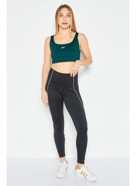 Reebok Women Ribbed Non Padded Sleeveless Training Sports Bra, Green  - Image 3