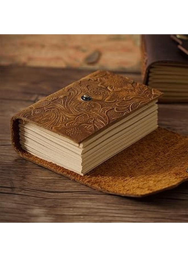 4.3 x 3 Inch Leather Cover Notebook with 320 Kraft Paper Pages – Small Handmade Unlined Leather Sketchbook – Vintage Embossed Travel Journal – Perfect Gift for Women and Men – Brown - Image 3