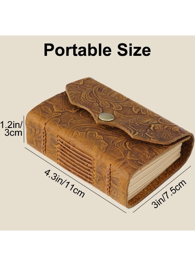 4.3 x 3 Inch Leather Cover Notebook with 320 Kraft Paper Pages – Small Handmade Unlined Leather Sketchbook – Vintage Embossed Travel Journal – Perfect Gift for Women and Men – Brown - Image 2