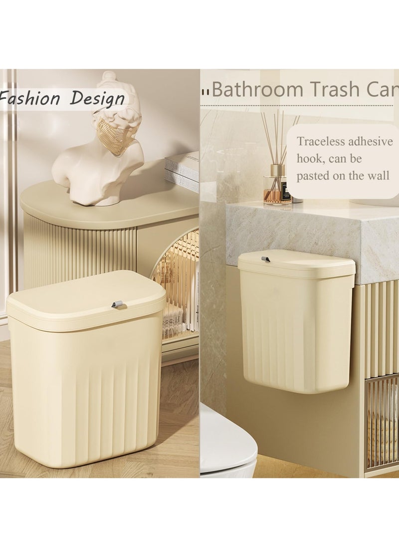 KHAJUL - Wall Mounted Plastic Trash Can, Hanging Garbage Bin for Kitchen Cabinet or Bathroom, Flip Lid Compost Container for Small Spaces (Yellow) - Image 1