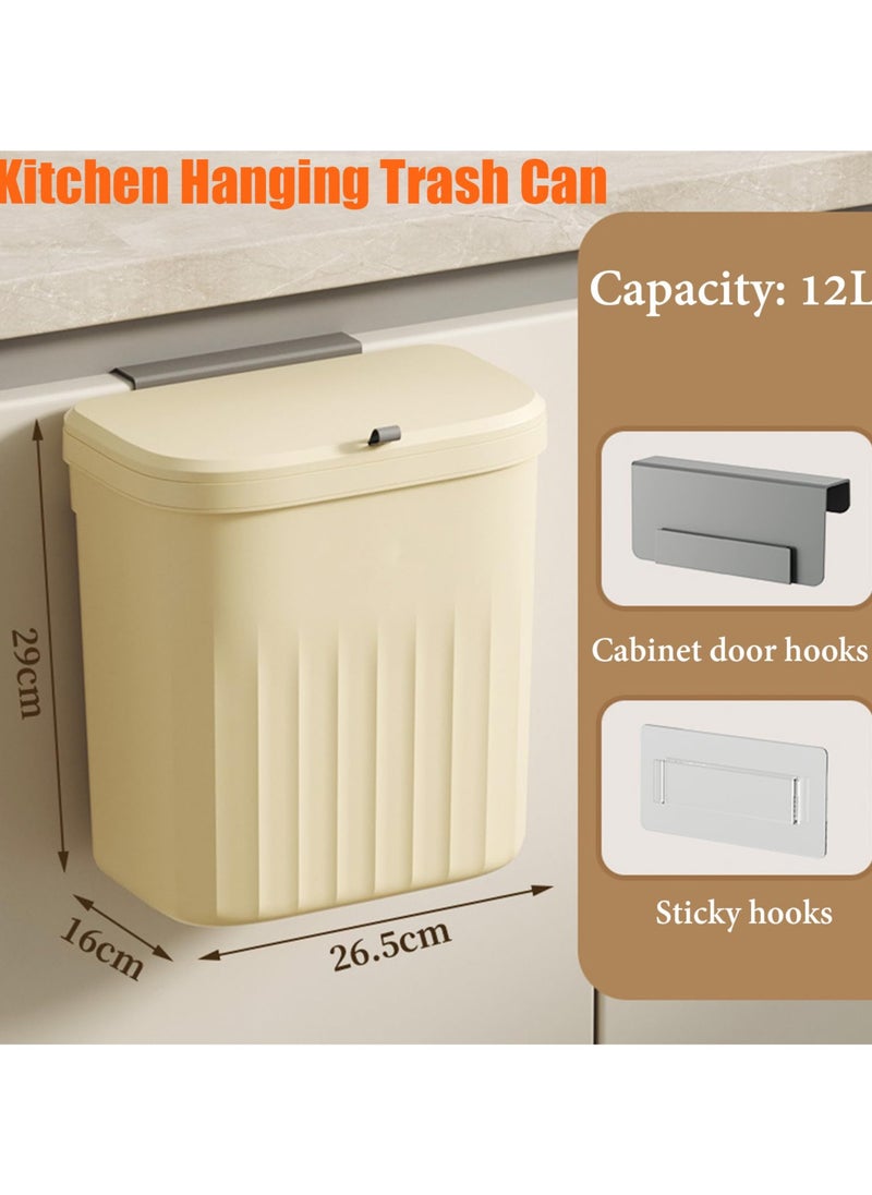 KHAJUL - Wall Mounted Plastic Trash Can, Hanging Garbage Bin for Kitchen Cabinet or Bathroom, Flip Lid Compost Container for Small Spaces (Yellow) - Image 1
