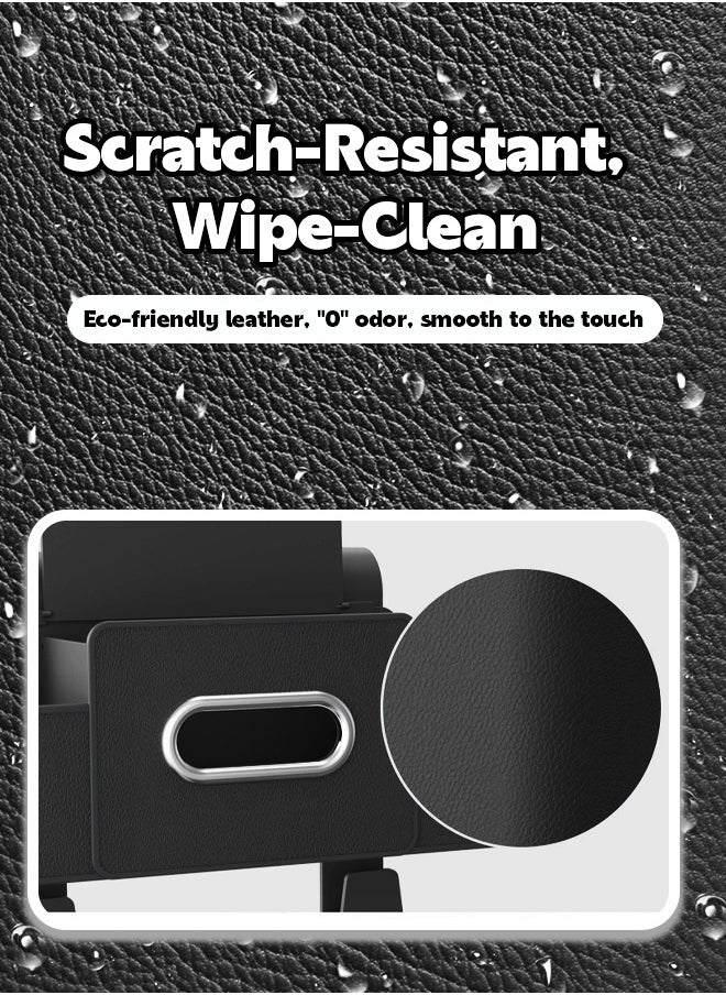 Car Organizers A leather car seat back storage bag with foldable table support, and a multi-pocket hanging storage bag for car seat backs