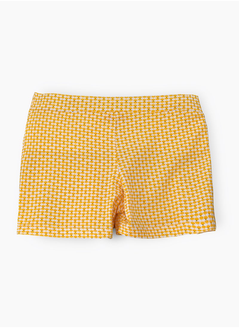 Jelliene Girls' Cotton Knit Wrap Skort with Bow Tie – Yellow & White  - Image 2