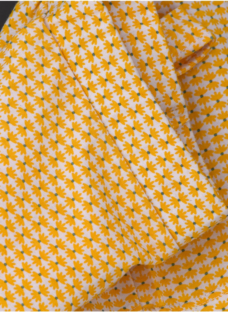 Jelliene Girls' Cotton Knit Wrap Skort with Bow Tie – Yellow & White  - Image 4