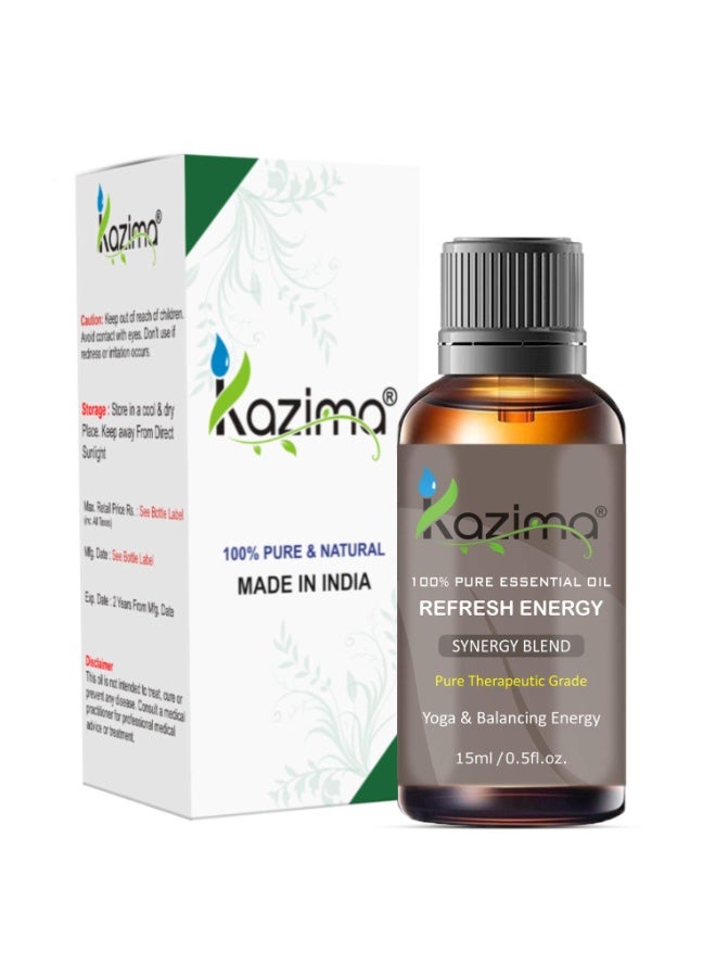 كازيما مزيج الزيوت العطرية "ريفرش إنيرجي" (Refresh Energy) من كازيما (15 مل) - نقي وبجودة علاجية - مثالي لليوجا وموازنة الطاقة. - Image 1