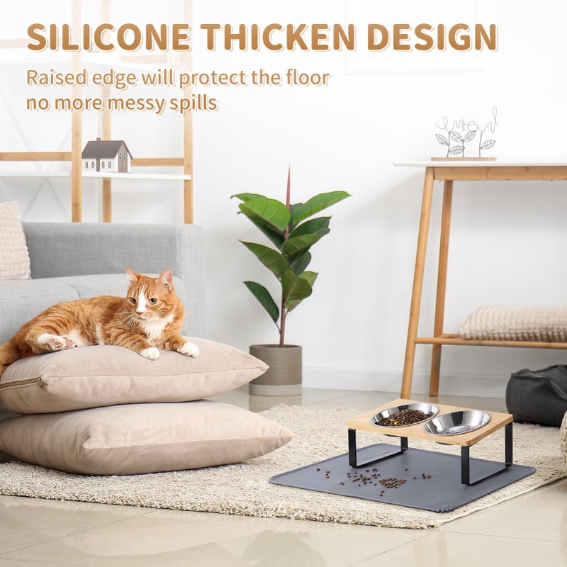 Summark Upgraded Elevated Cat Bowls with Food Mat,15Â°Tilted Stand Anti Vomiting Raised Cat Dishes for Food and Water,2 Stainless Steel Bowls for Cats and Puppy - Image 3