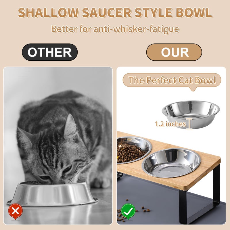 Summark Upgraded Elevated Cat Bowls with Food Mat,15Â°Tilted Stand Anti Vomiting Raised Cat Dishes for Food and Water,2 Stainless Steel Bowls for Cats and Puppy - Image 2