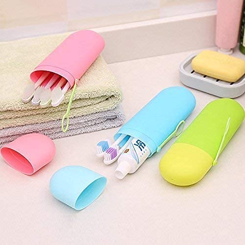 PUTHAK Toothbrush Paste Holder Case Covered Travel Camping Bathroom Cup Box Tooth Mug Pack of 2, Plastic - Image 3